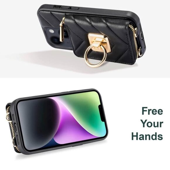 iPhone 13/14 Case Wallet with Card Holder,360 Rotation Ring - Picture 3 of 5